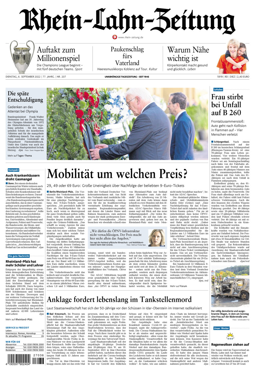 Rhein-Lahn-Zeitung Diez (Archiv) vom Dienstag, 06.09.2022