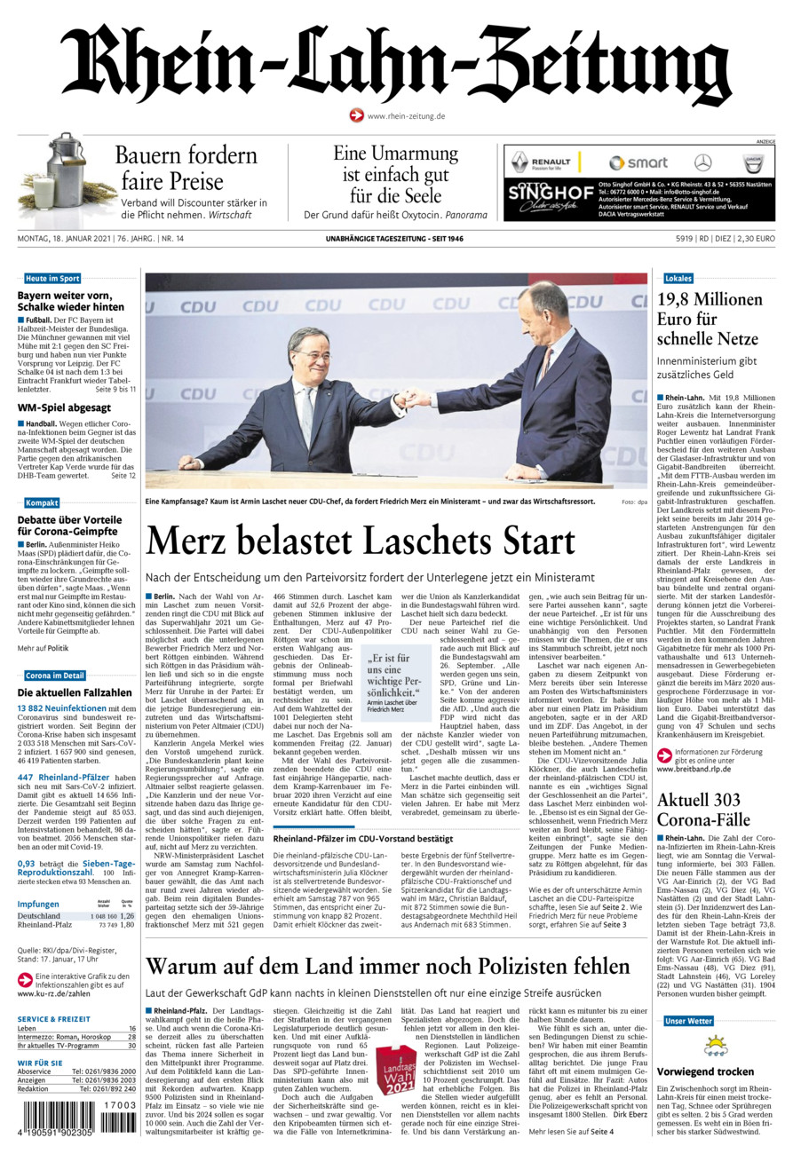 Rhein-Lahn-Zeitung Diez (Archiv) vom Montag, 18.01.2021