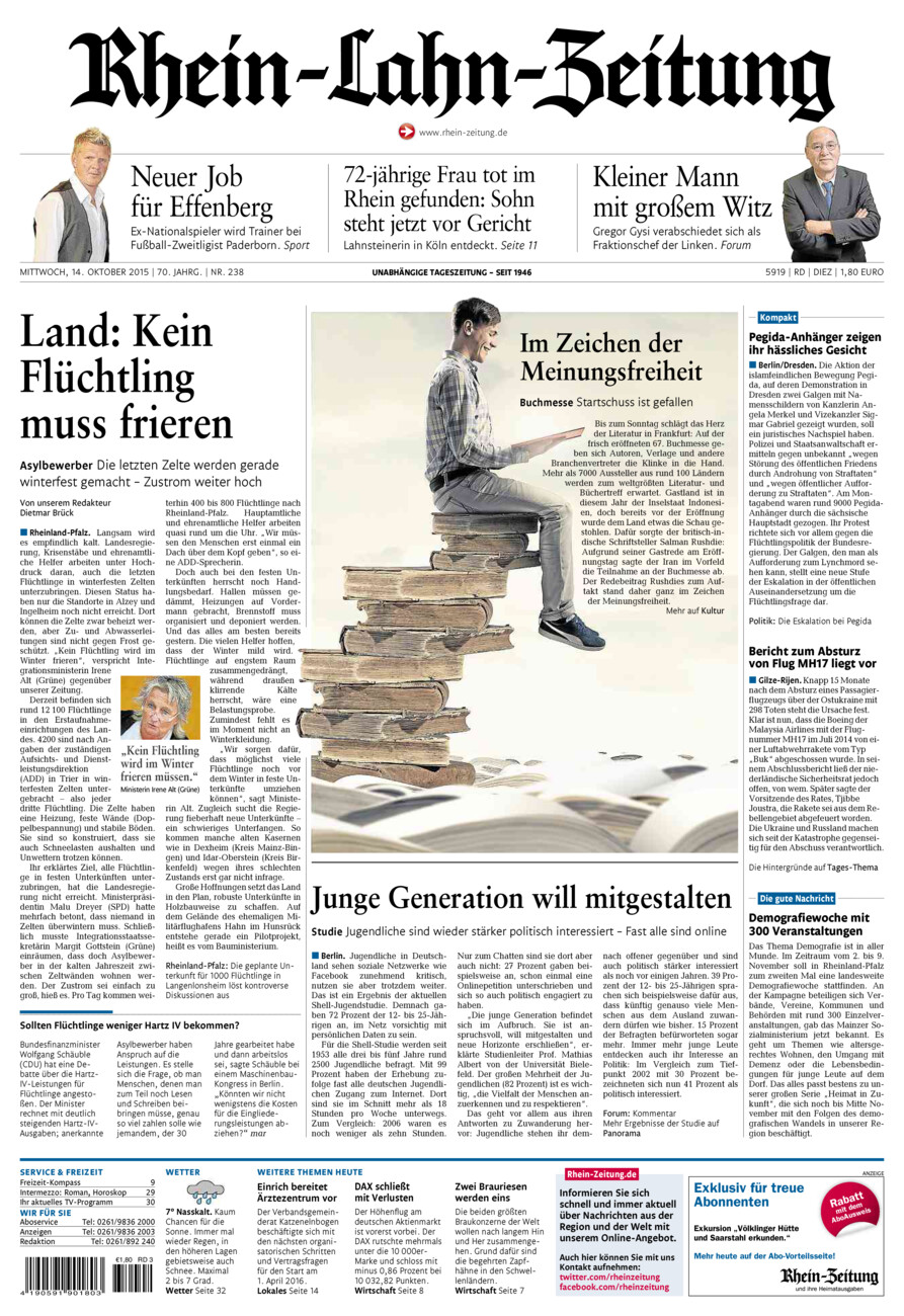 Rhein-Lahn-Zeitung Diez (Archiv) vom Mittwoch, 14.10.2015