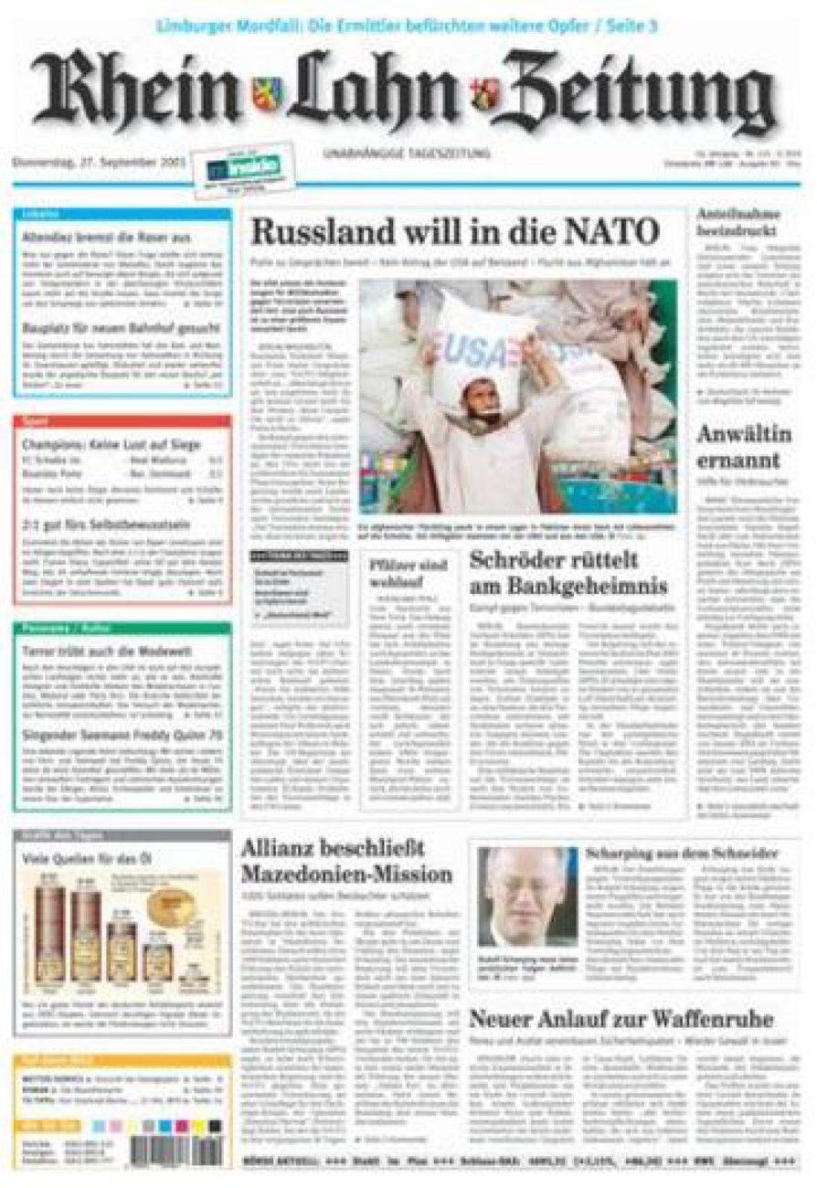 Rhein-Lahn-Zeitung Diez (Archiv) vom Donnerstag, 27.09.2001