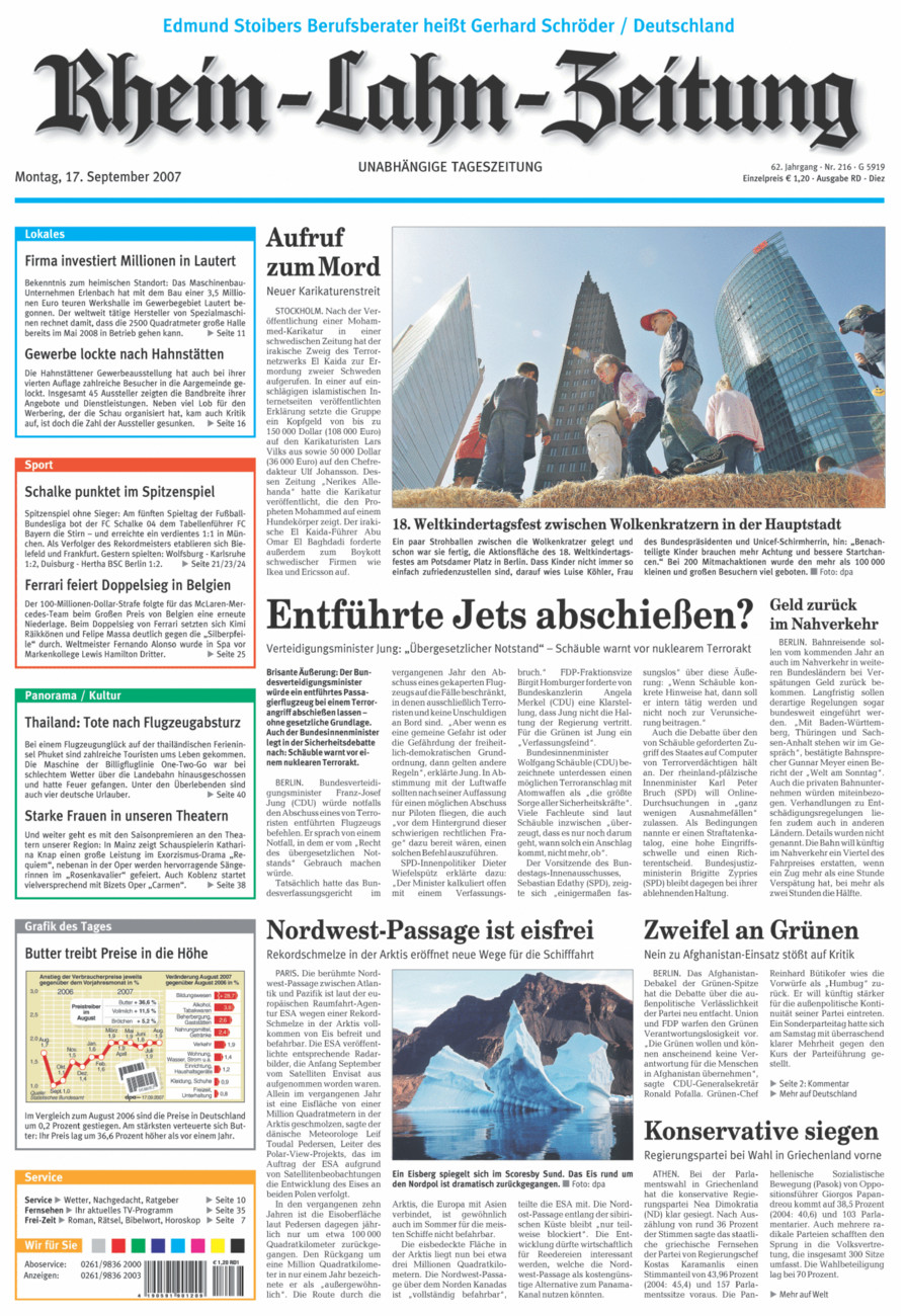 Rhein-Lahn-Zeitung Diez (Archiv) vom Montag, 17.09.2007