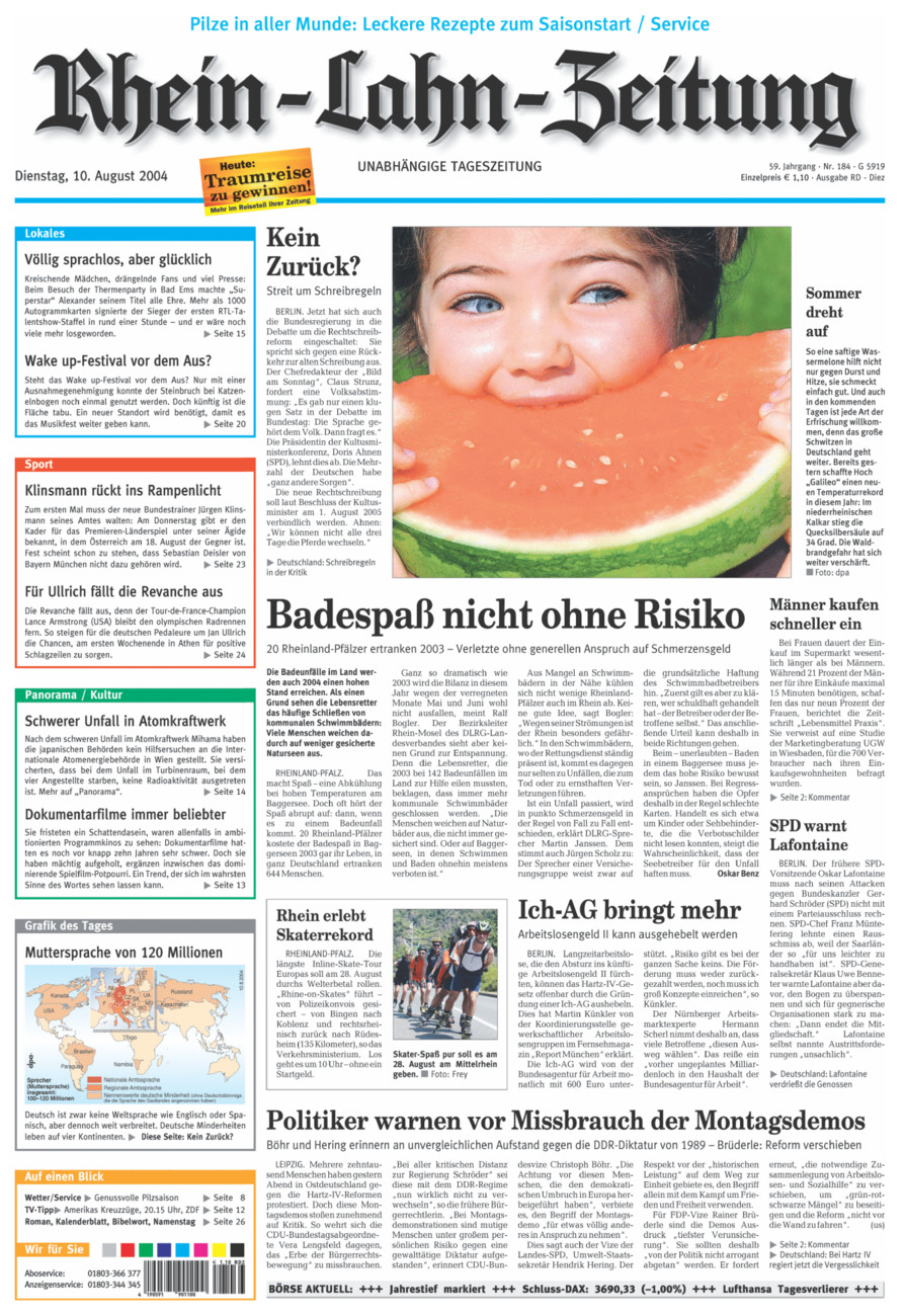 Rhein-Lahn-Zeitung Diez (Archiv) vom Dienstag, 10.08.2004