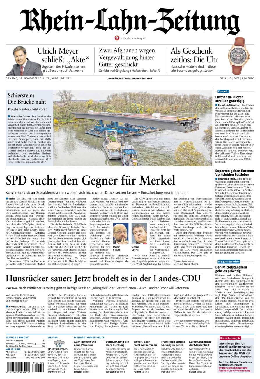 Rhein-Lahn-Zeitung Diez (Archiv) vom Dienstag, 22.11.2016