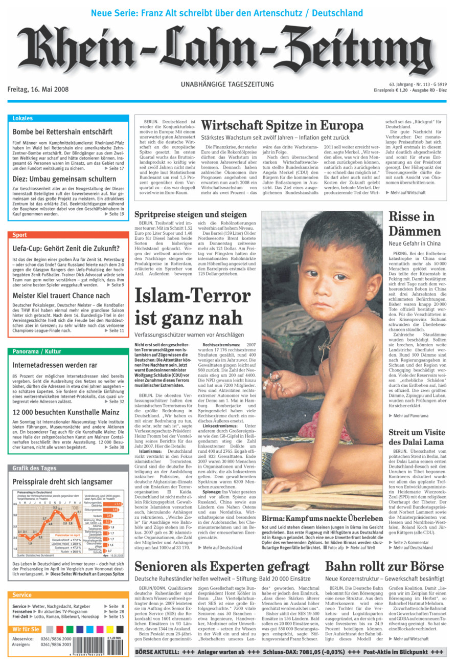 Rhein-Lahn-Zeitung Diez (Archiv) vom Freitag, 16.05.2008