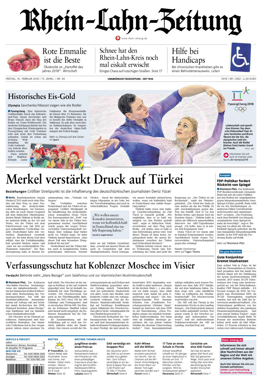 Rhein-Lahn-Zeitung Diez (Archiv) vom Freitag, 16.02.2018