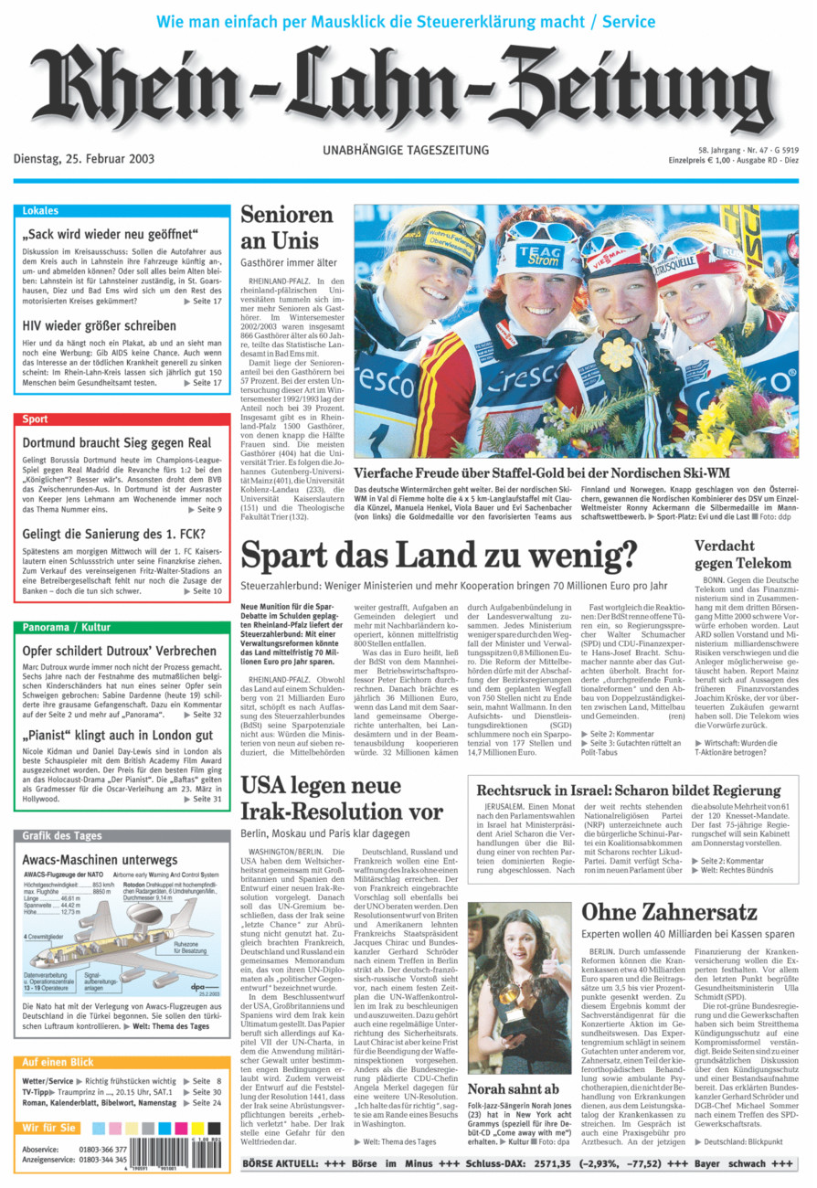Rhein-Lahn-Zeitung Diez (Archiv) vom Dienstag, 25.02.2003