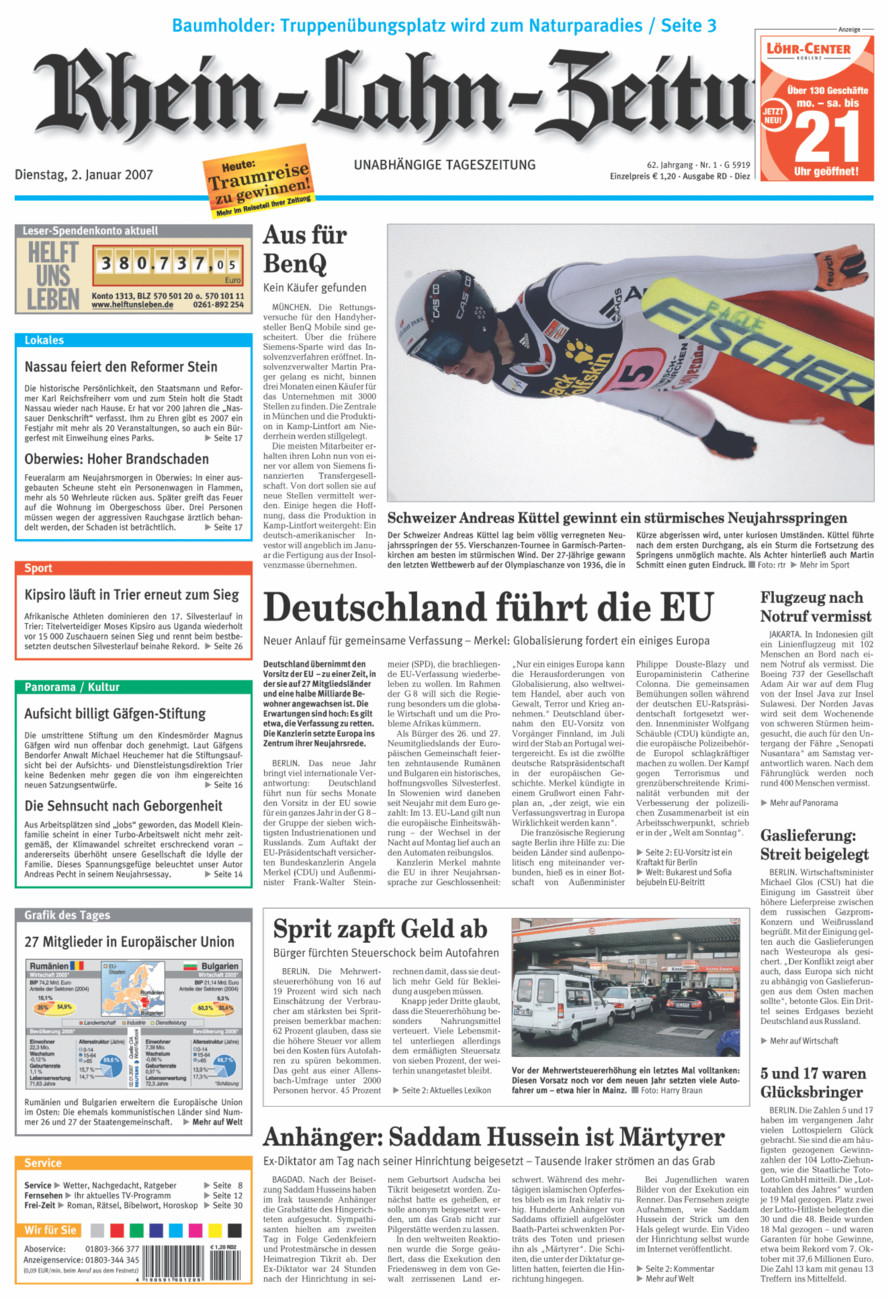 Rhein-Lahn-Zeitung Diez (Archiv) vom Dienstag, 02.01.2007