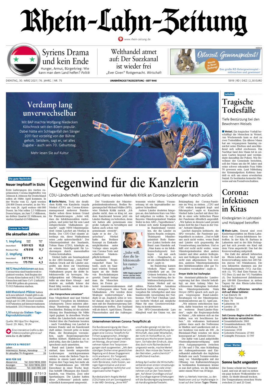 Rhein-Lahn-Zeitung Diez (Archiv) vom Dienstag, 30.03.2021