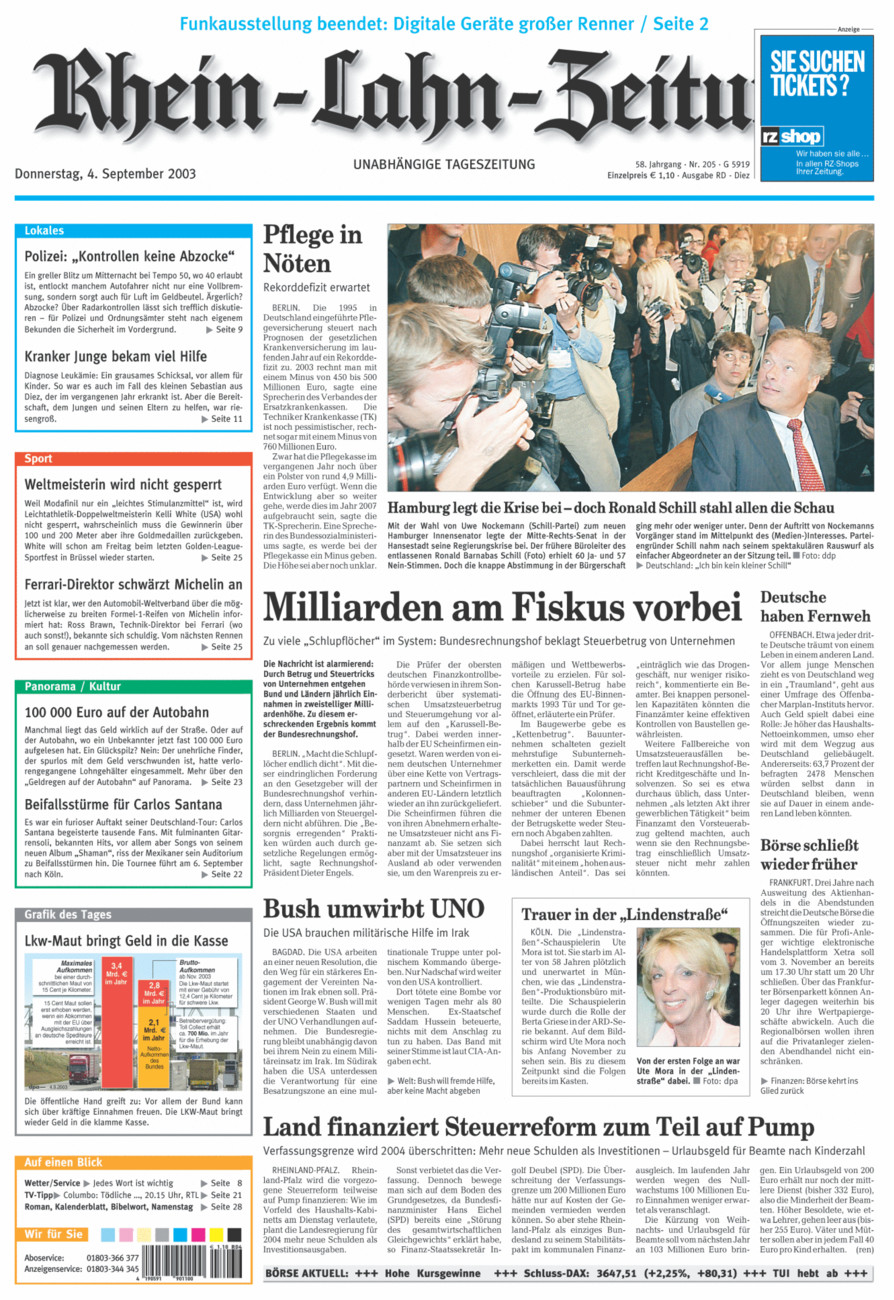 Rhein-Lahn-Zeitung Diez (Archiv) vom Donnerstag, 04.09.2003