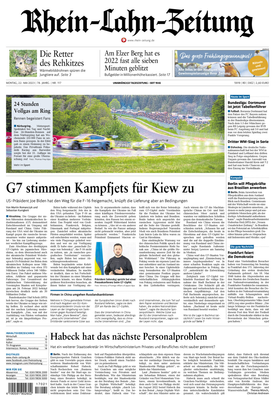 Rhein-Lahn-Zeitung Diez (Archiv) vom Montag, 22.05.2023