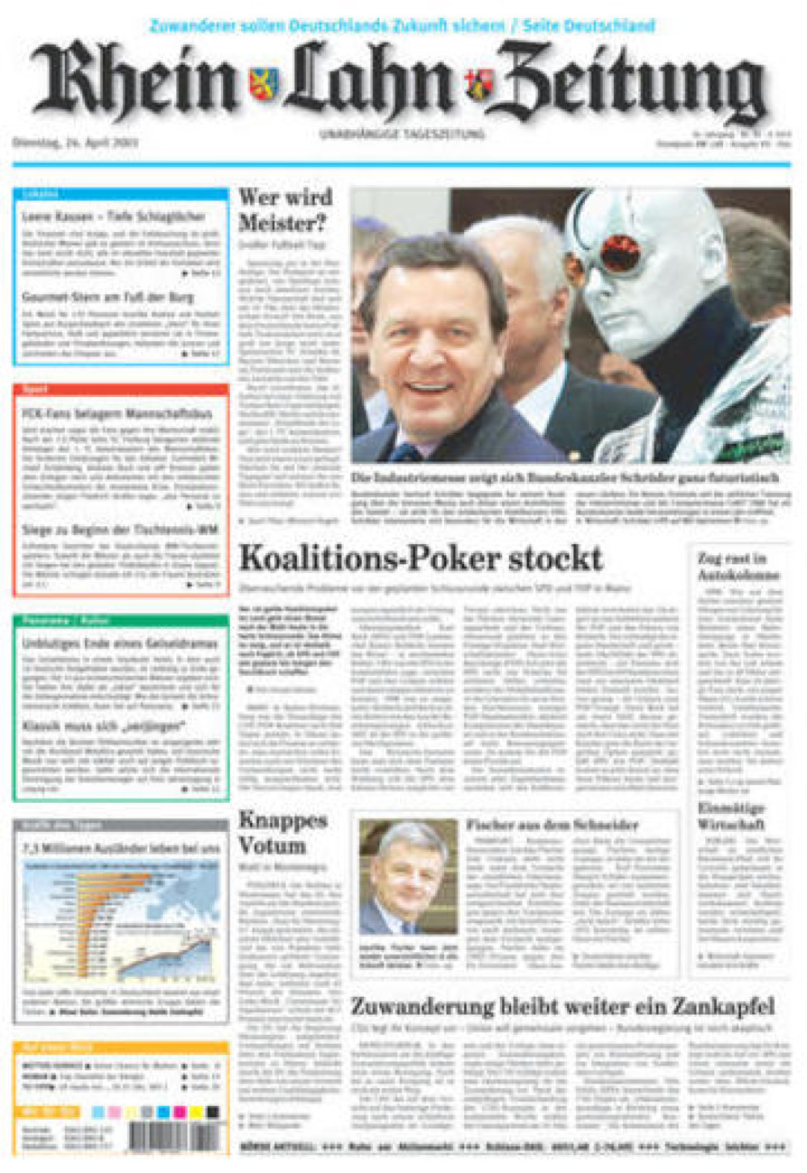 Rhein-Lahn-Zeitung Diez (Archiv) vom Dienstag, 24.04.2001