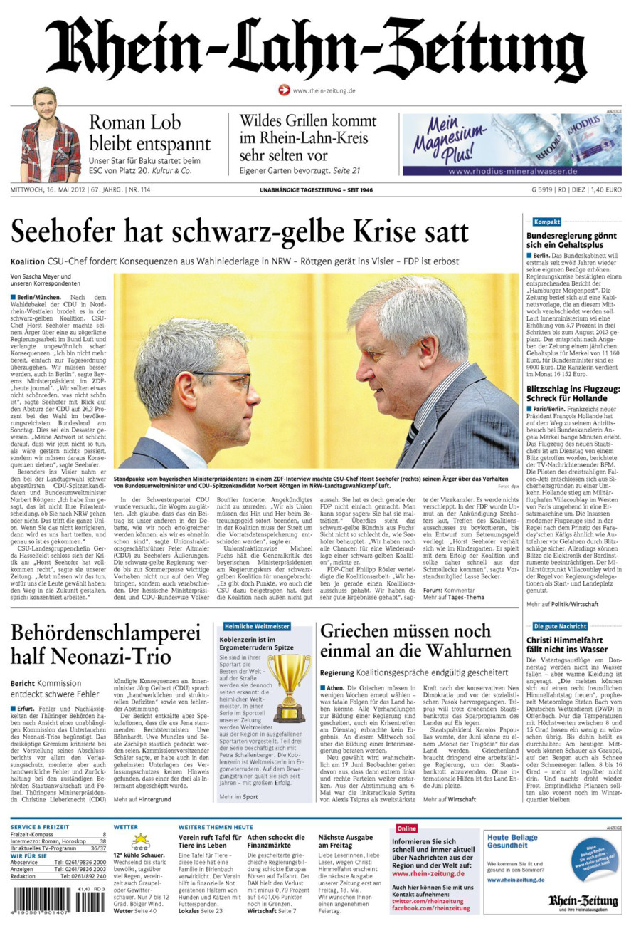 Rhein-Lahn-Zeitung Diez (Archiv) vom Mittwoch, 16.05.2012