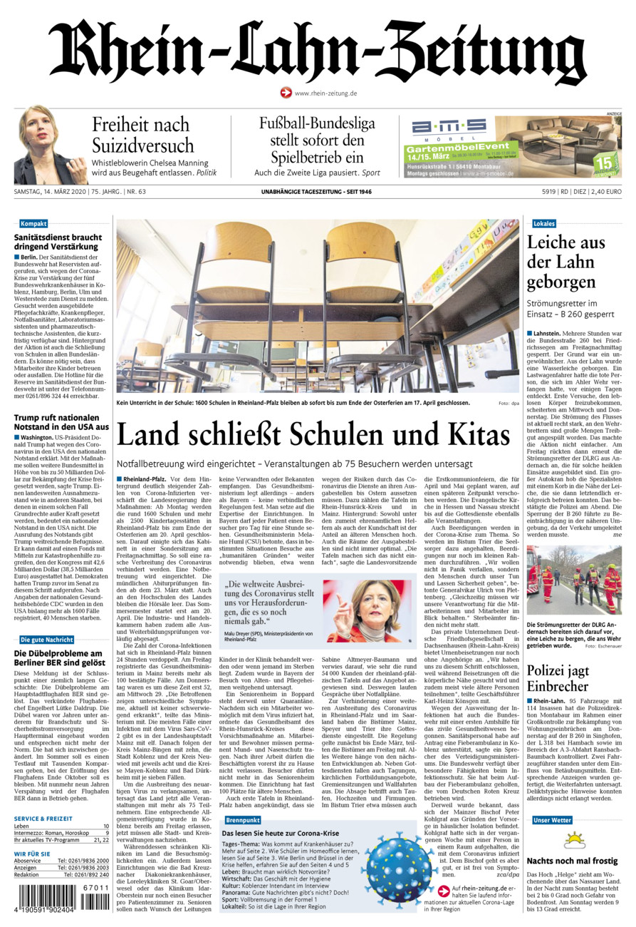 Rhein-Lahn-Zeitung Diez (Archiv) vom Samstag, 14.03.2020
