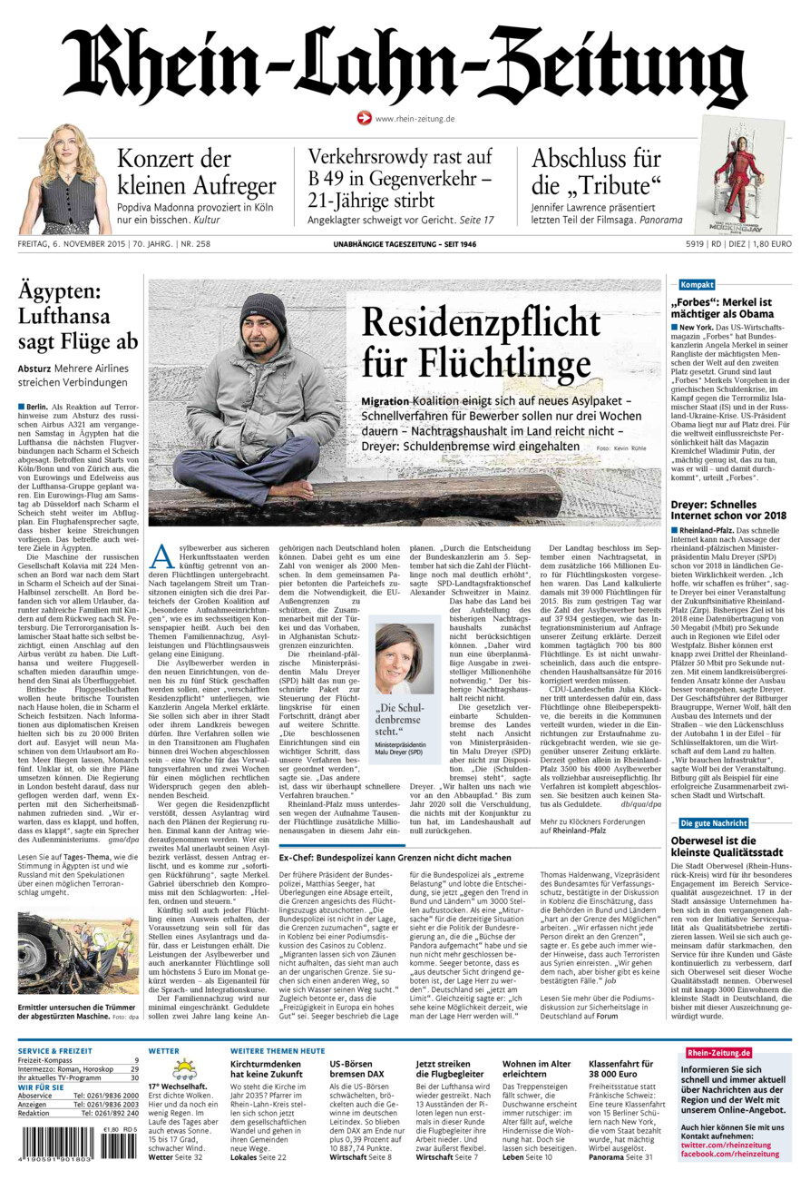 Rhein-Lahn-Zeitung Diez (Archiv) vom Freitag, 06.11.2015
