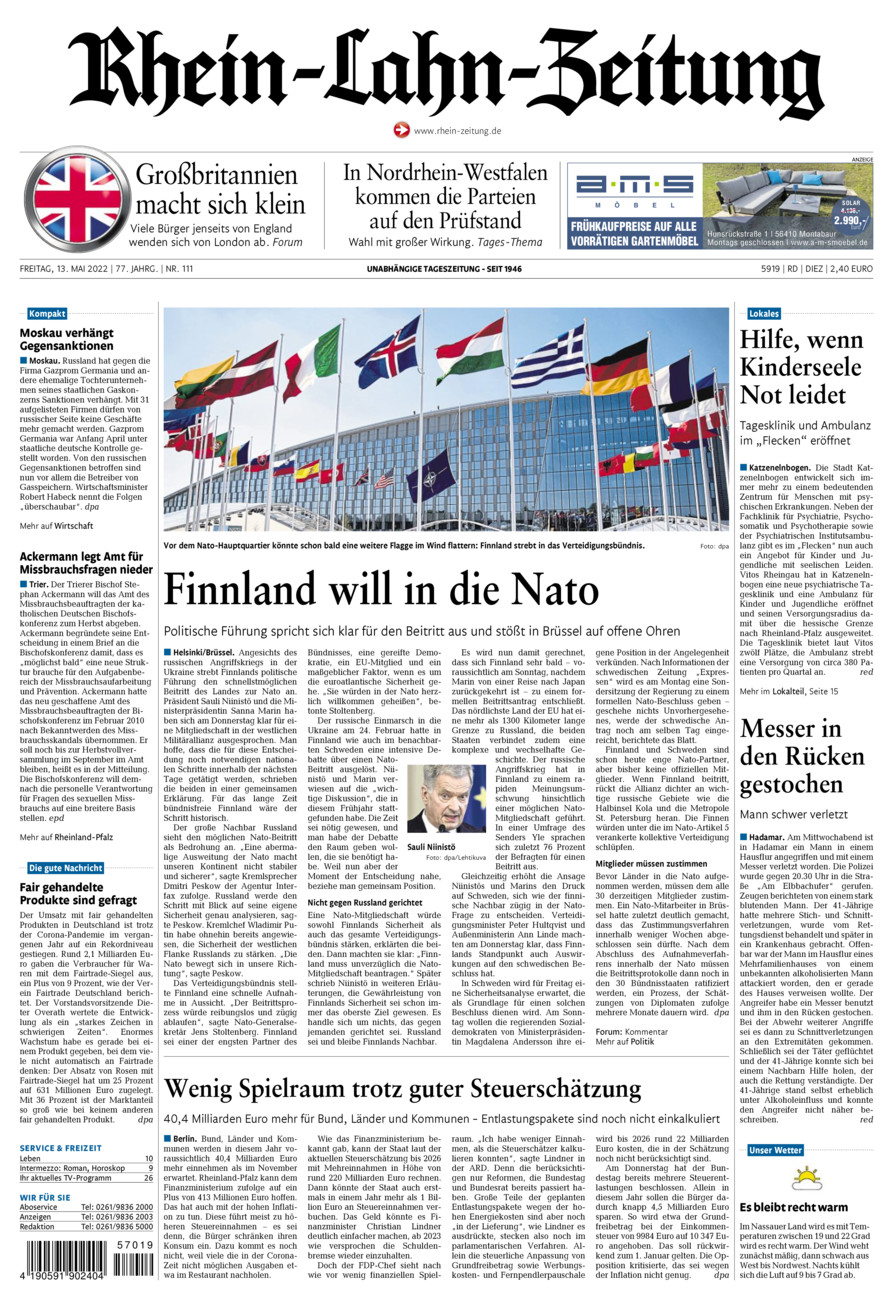 Rhein-Lahn-Zeitung Diez (Archiv) vom Freitag, 13.05.2022