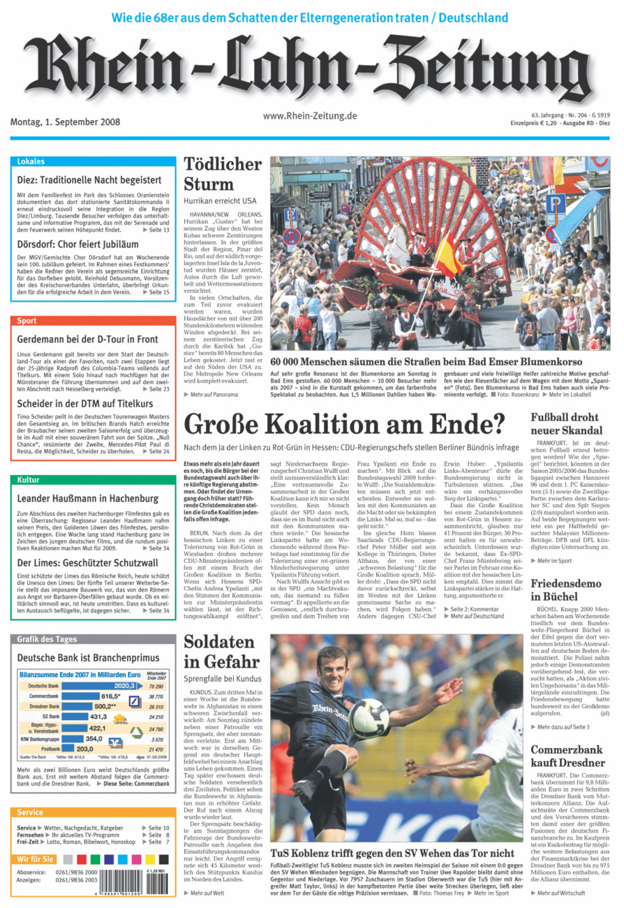 Rhein-Lahn-Zeitung Diez (Archiv) vom Montag, 01.09.2008