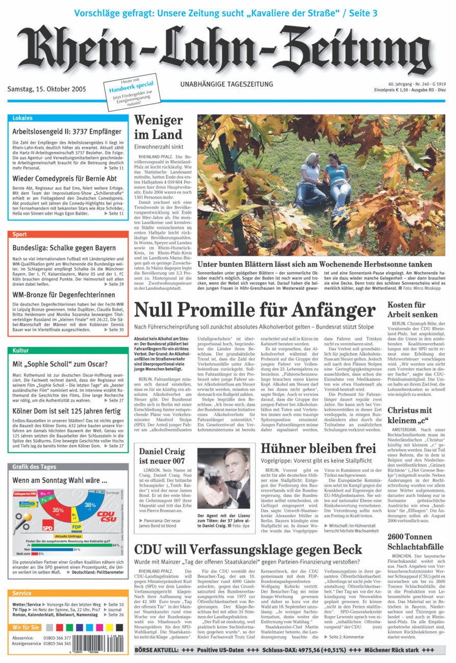 Rhein-Lahn-Zeitung Diez (Archiv) vom Samstag, 15.10.2005