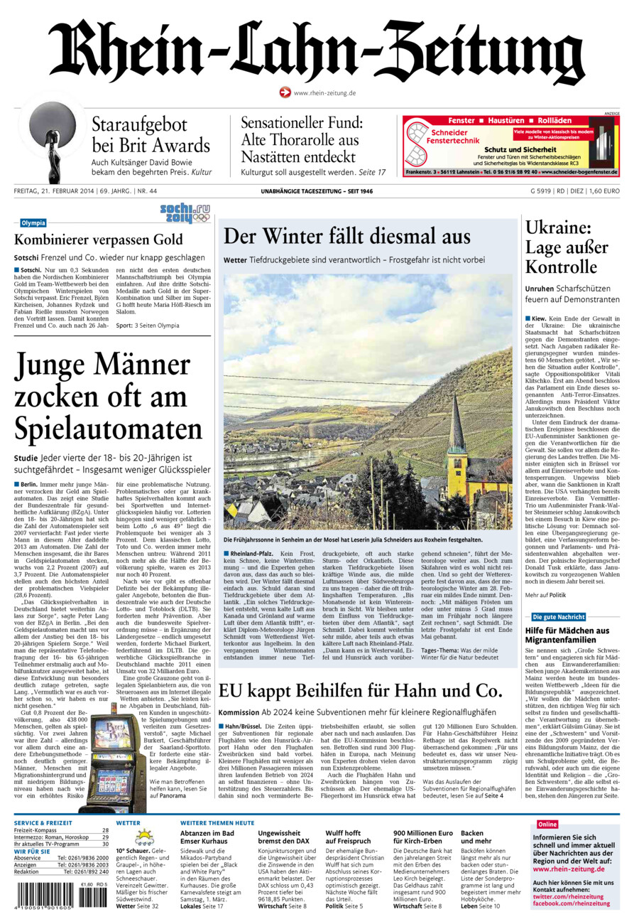 Rhein-Lahn-Zeitung Diez (Archiv) vom Freitag, 21.02.2014