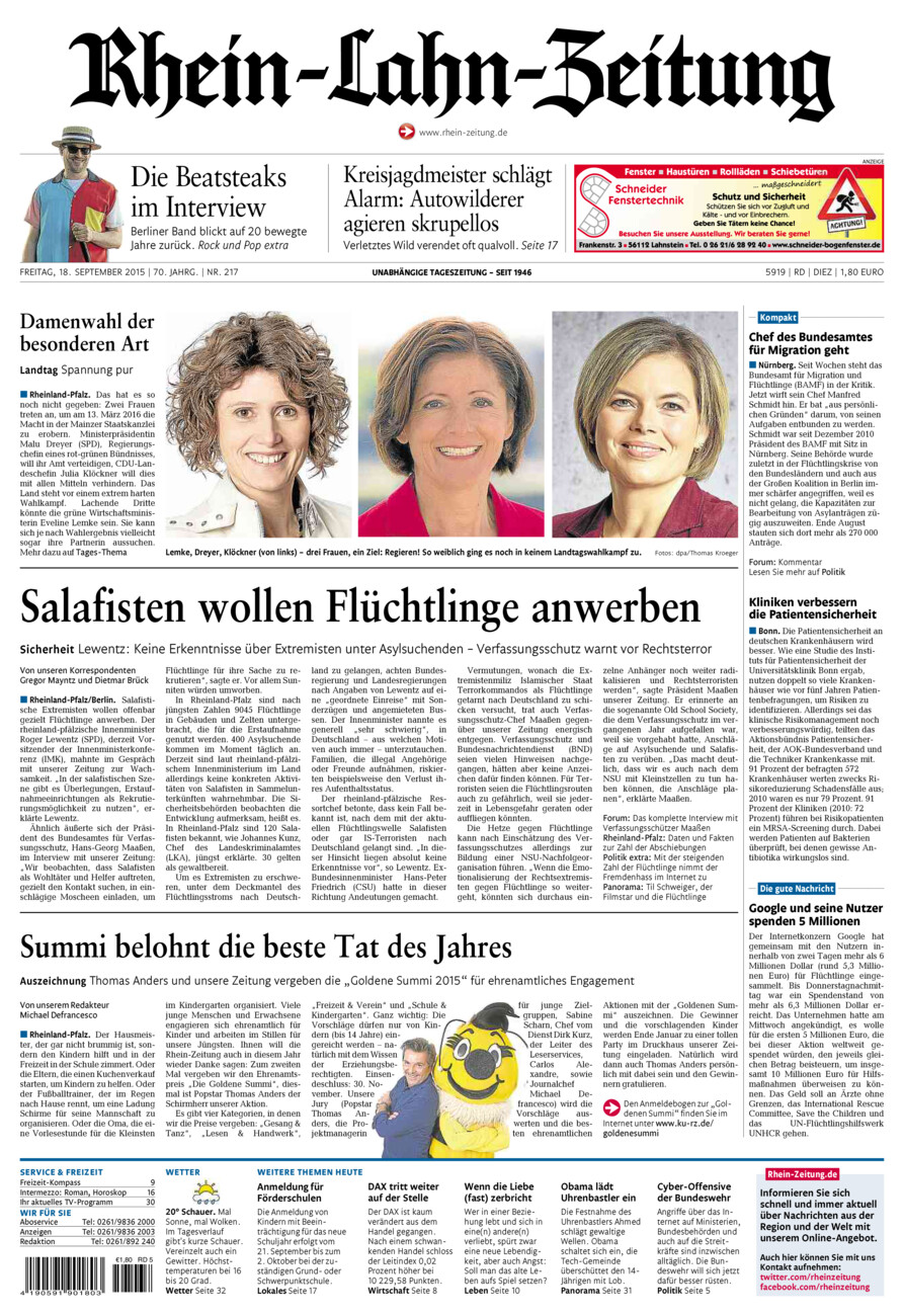 Rhein-Lahn-Zeitung Diez (Archiv) vom Freitag, 18.09.2015
