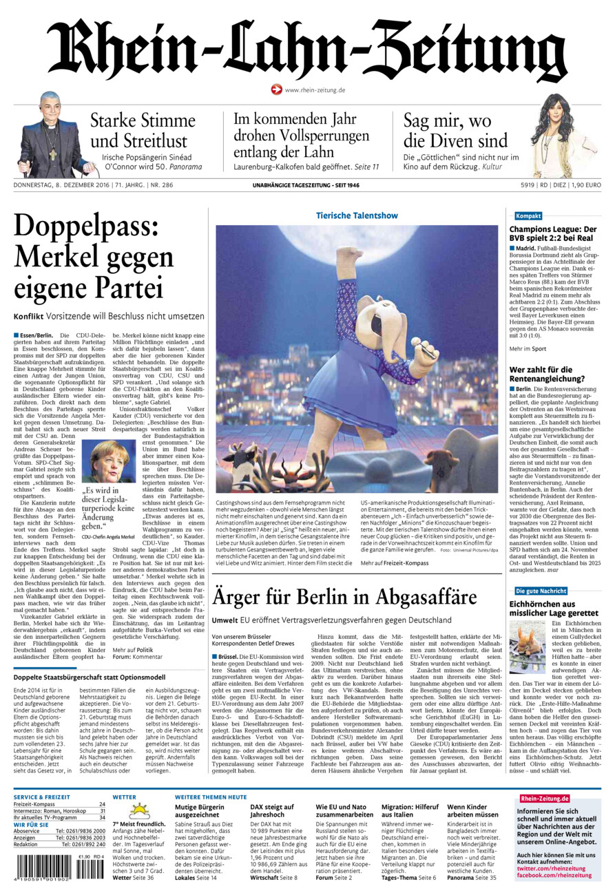 Rhein-Lahn-Zeitung Diez (Archiv) vom Donnerstag, 08.12.2016