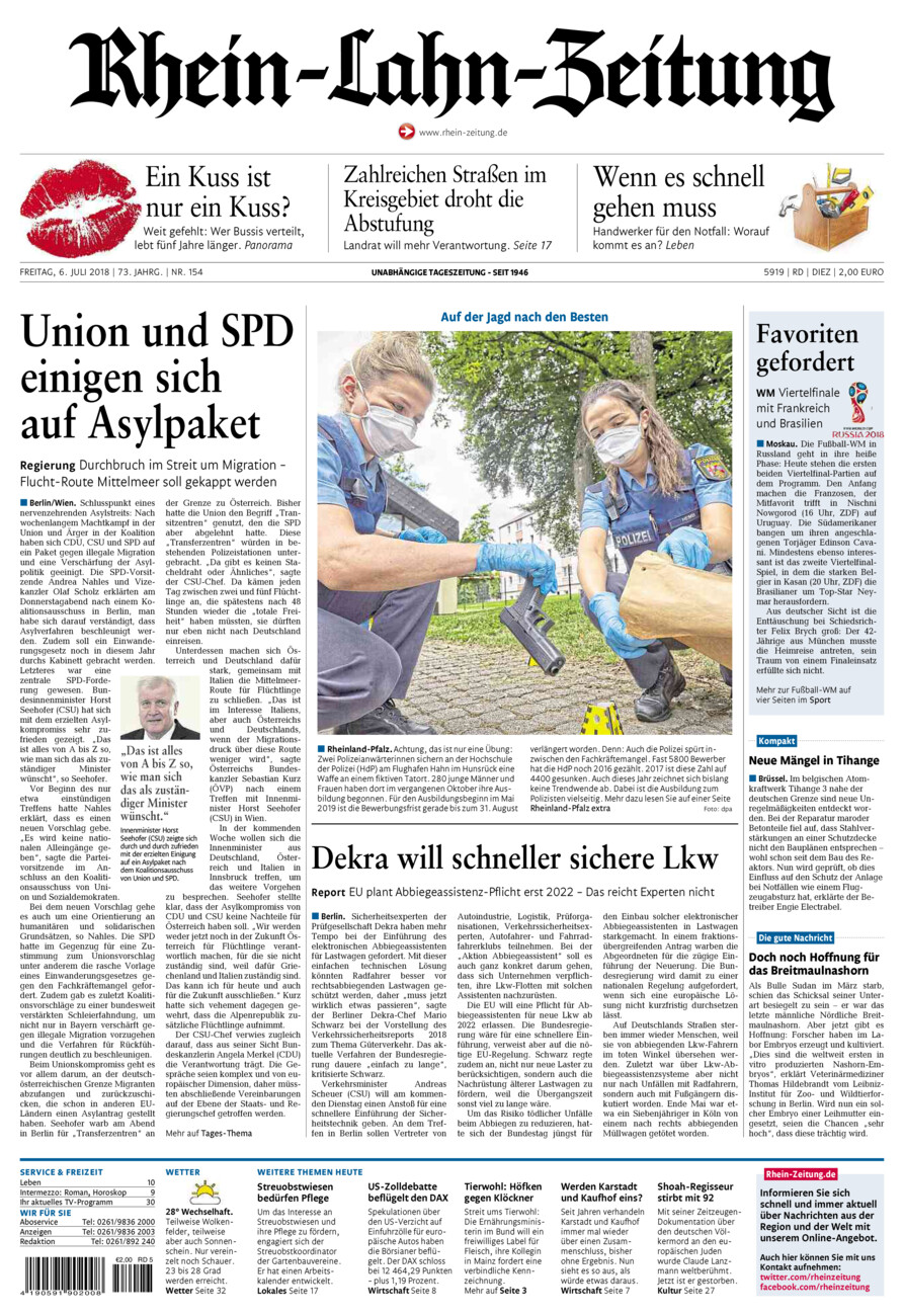 Rhein-Lahn-Zeitung Diez (Archiv) vom Freitag, 06.07.2018
