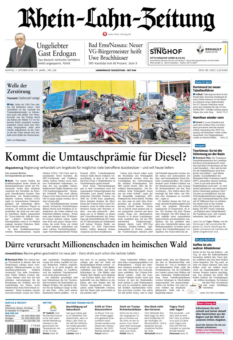 Rhein-Lahn-Zeitung Diez (Archiv) vom Montag, 01.10.2018