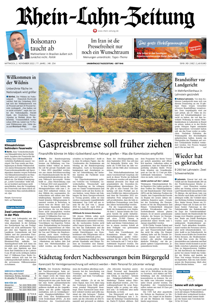 Rhein-Lahn-Zeitung Diez (Archiv) vom Mittwoch, 02.11.2022