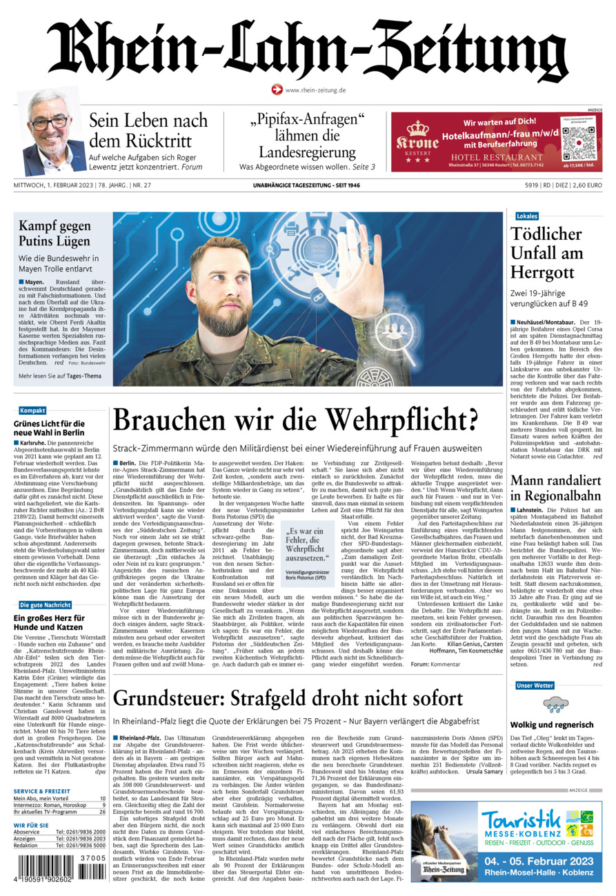 Rhein-Lahn-Zeitung Diez (Archiv) vom Mittwoch, 01.02.2023