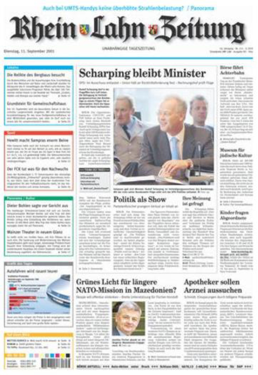 Rhein-Lahn-Zeitung Diez (Archiv) vom Dienstag, 11.09.2001
