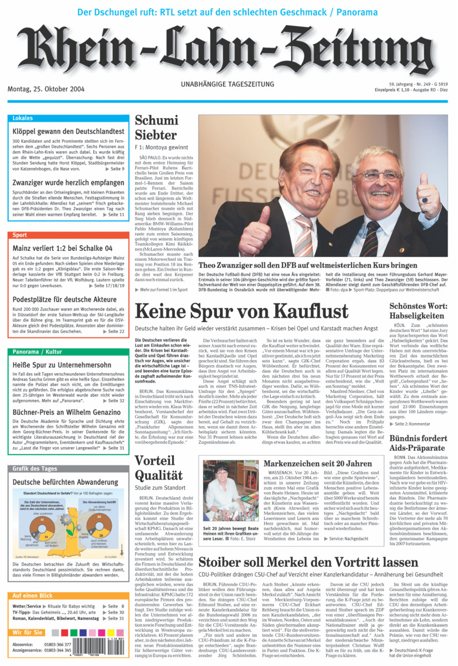 Rhein-Lahn-Zeitung Diez (Archiv) vom Montag, 25.10.2004