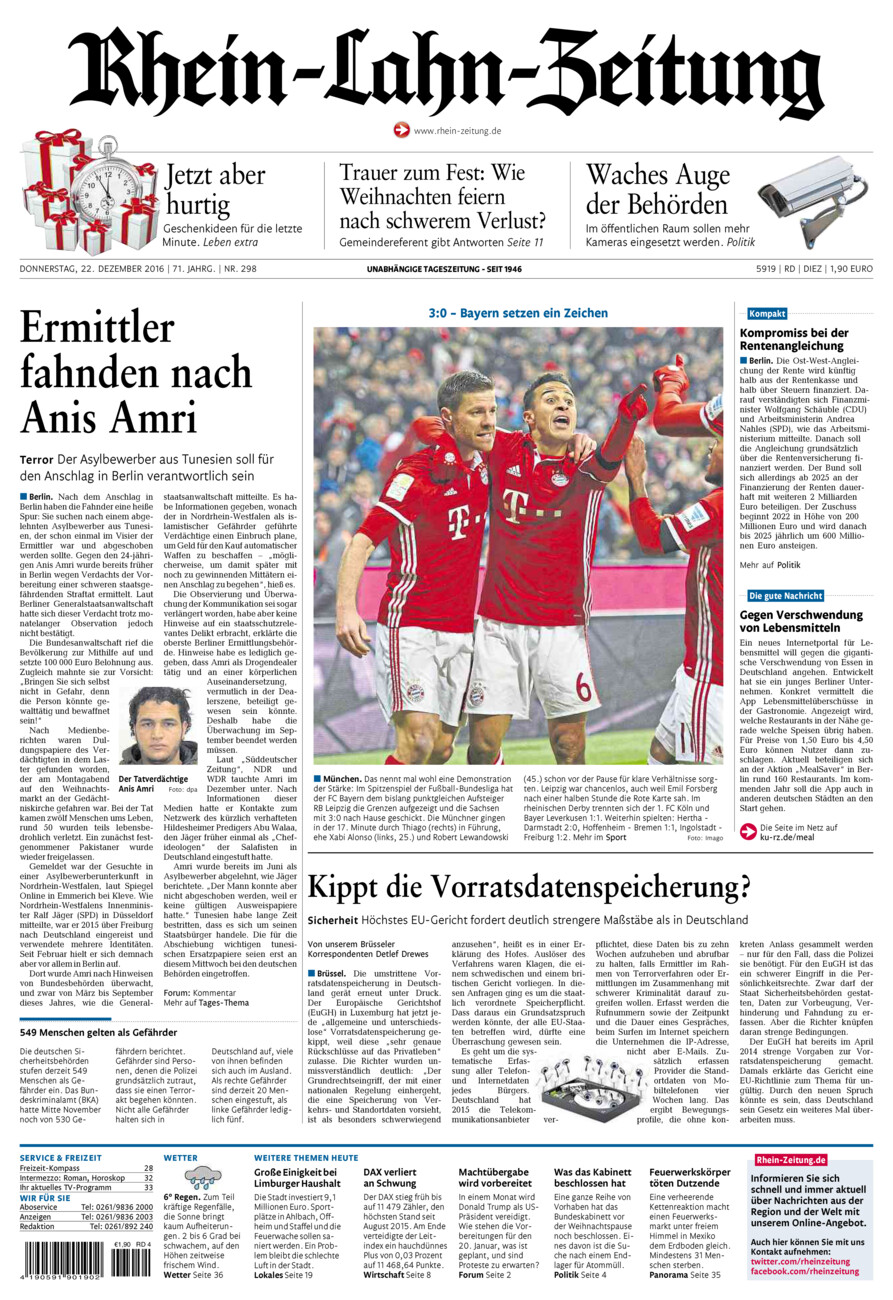 Rhein-Lahn-Zeitung Diez (Archiv) vom Donnerstag, 22.12.2016