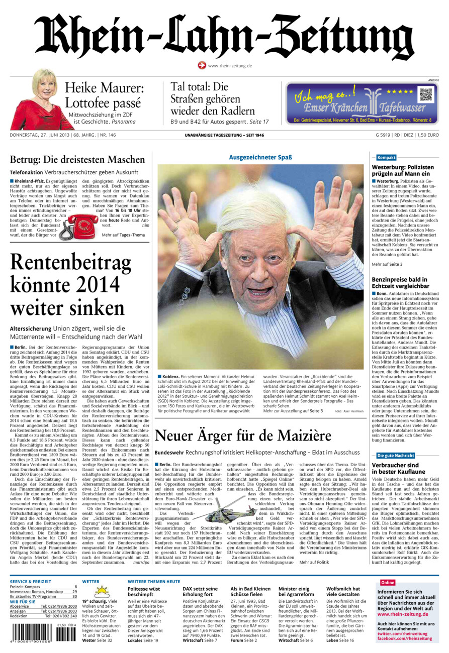 Rhein-Lahn-Zeitung Diez (Archiv) vom Donnerstag, 27.06.2013