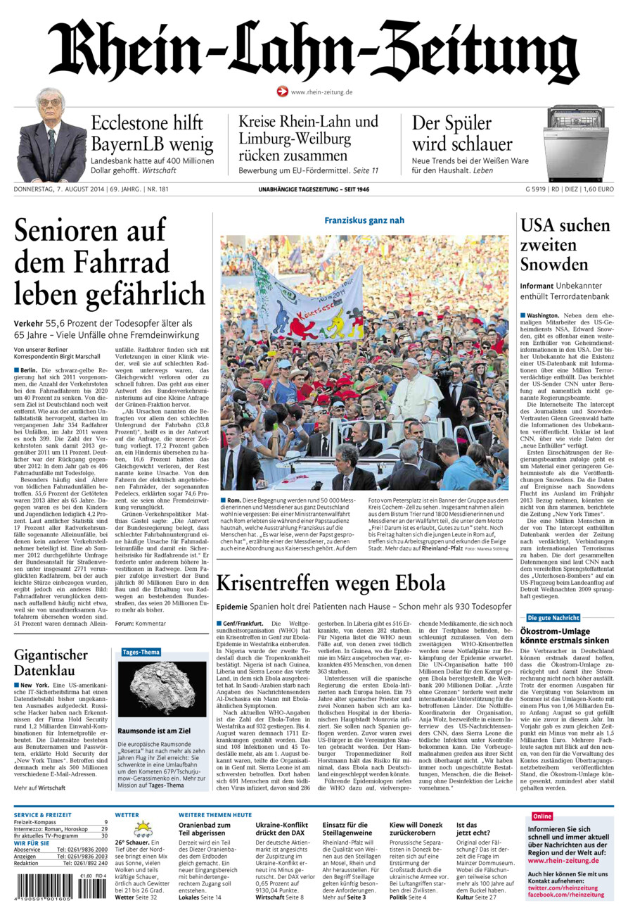 Rhein-Lahn-Zeitung Diez (Archiv) vom Donnerstag, 07.08.2014