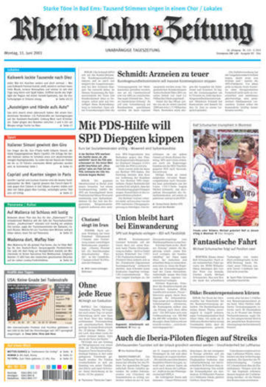 Rhein-Lahn-Zeitung Diez (Archiv) vom Montag, 11.06.2001
