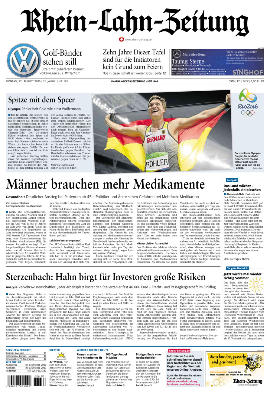 Rhein-Lahn-Zeitung Diez (Archiv) vom Montag, 22.08.2016