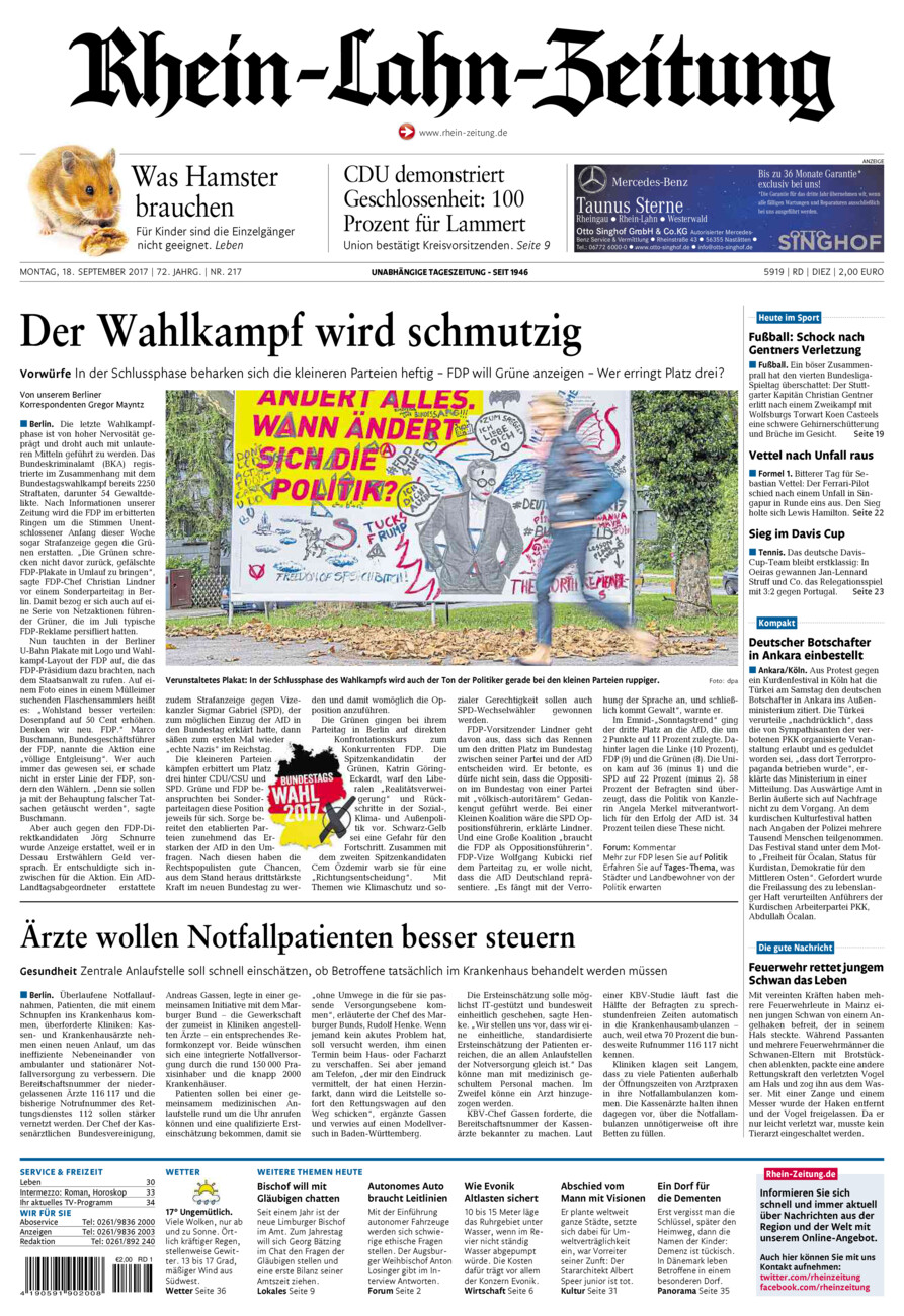 Rhein-Lahn-Zeitung Diez (Archiv) vom Montag, 18.09.2017