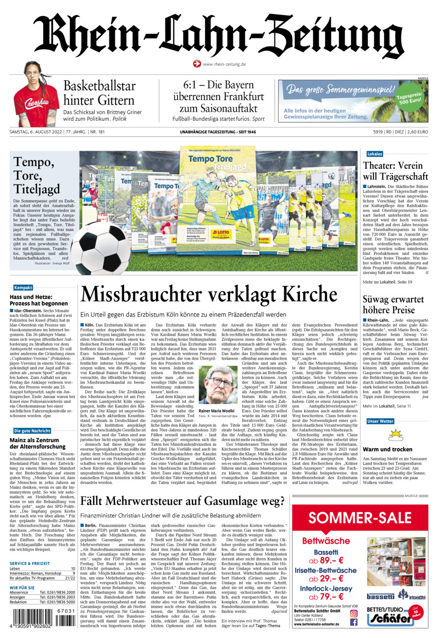 Rhein-Lahn-Zeitung Diez (Archiv) vom Samstag, 06.08.2022