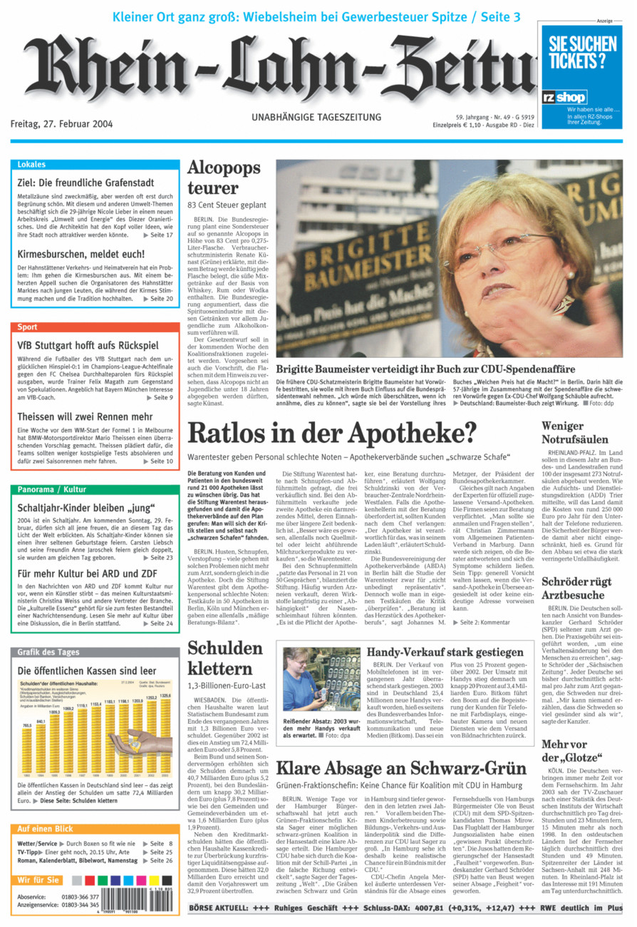 Rhein-Lahn-Zeitung Diez (Archiv) vom Freitag, 27.02.2004