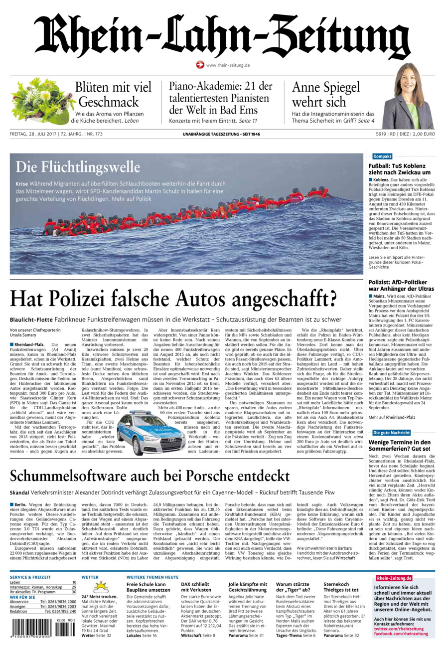 Rhein-Lahn-Zeitung Diez (Archiv) vom Freitag, 28.07.2017