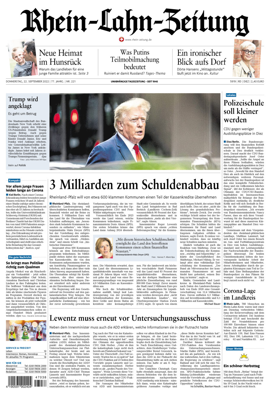 Rhein-Lahn-Zeitung Diez (Archiv) vom Donnerstag, 22.09.2022