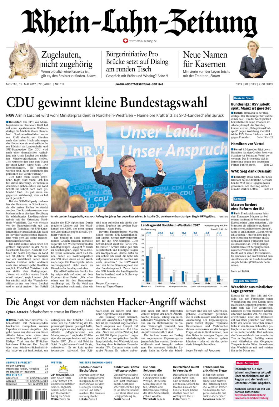 Rhein-Lahn-Zeitung Diez (Archiv) vom Montag, 15.05.2017