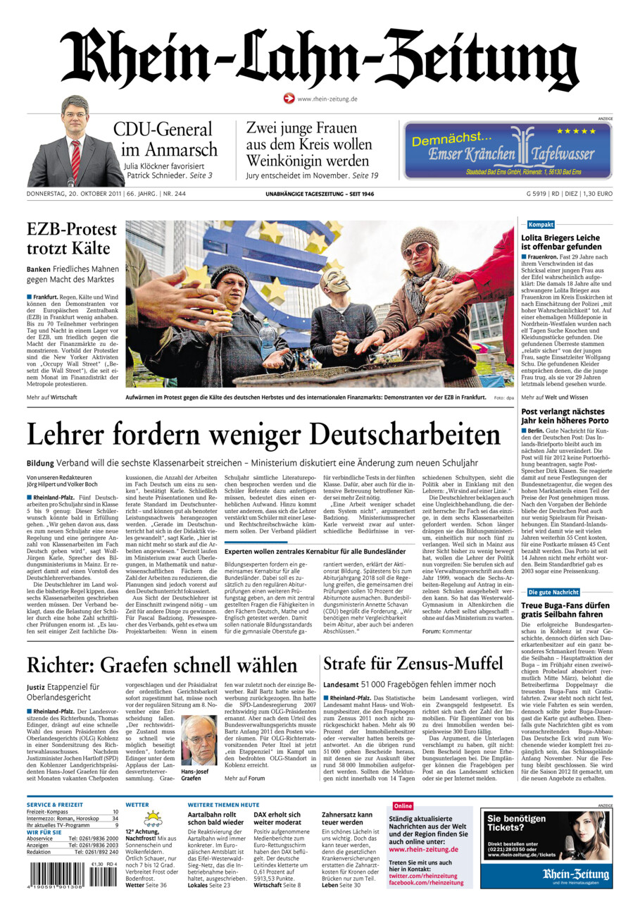 Rhein-Lahn-Zeitung Diez (Archiv) vom Donnerstag, 20.10.2011