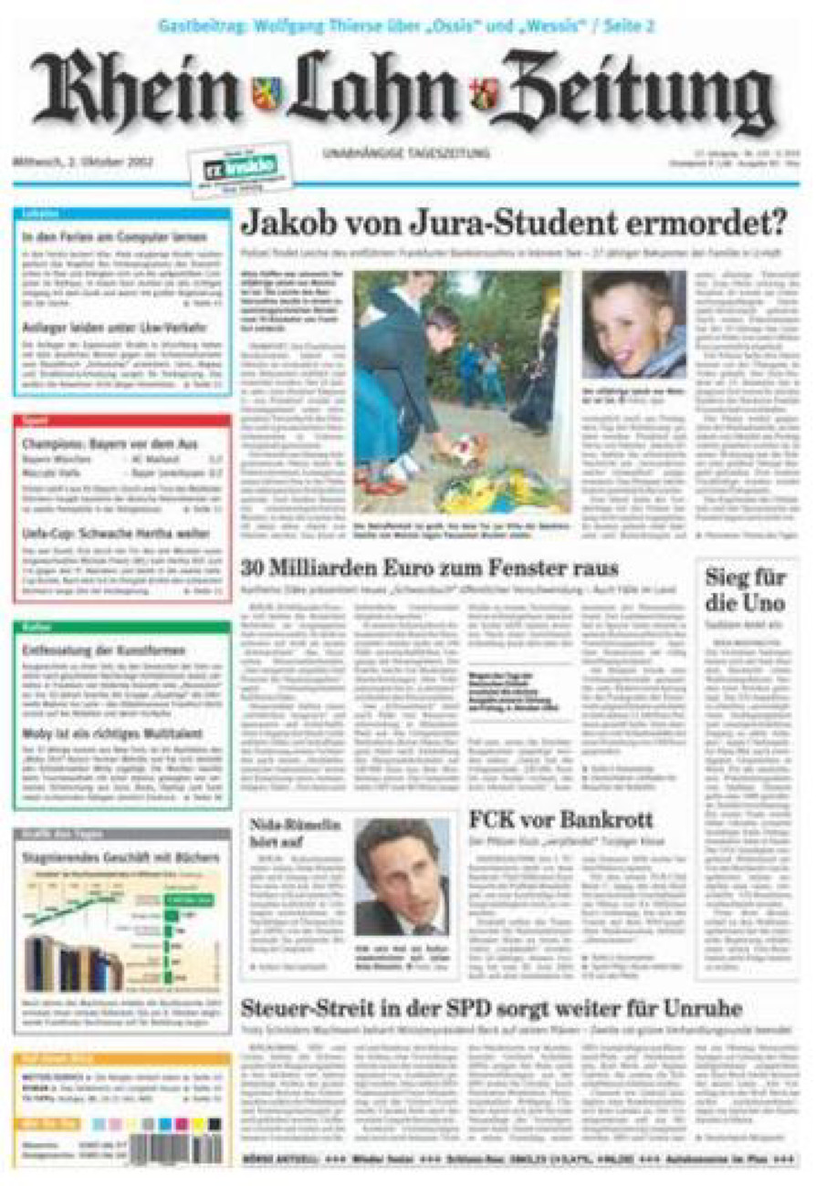 Rhein-Lahn-Zeitung Diez (Archiv) vom Mittwoch, 02.10.2002