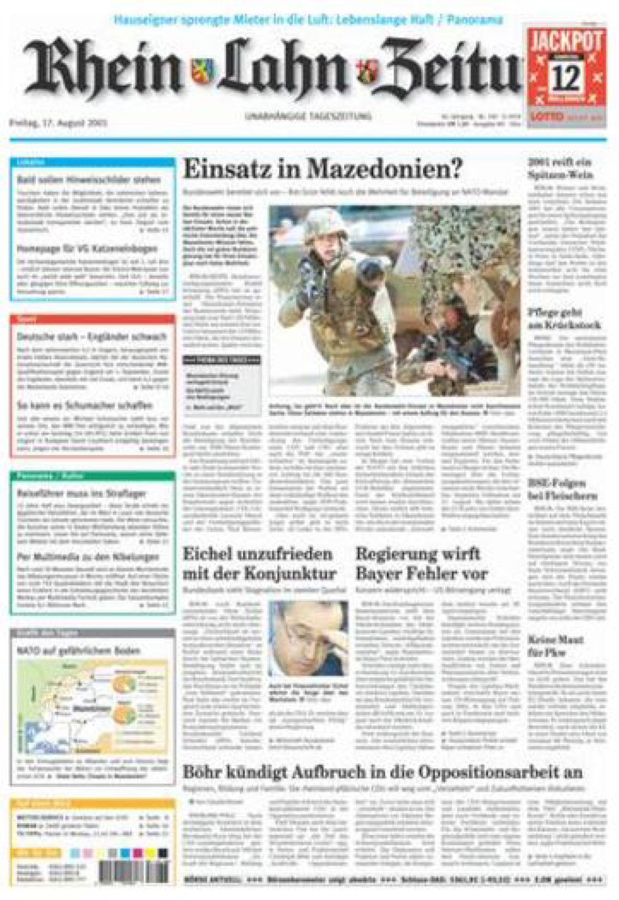 Rhein-Lahn-Zeitung Diez (Archiv) vom Freitag, 17.08.2001