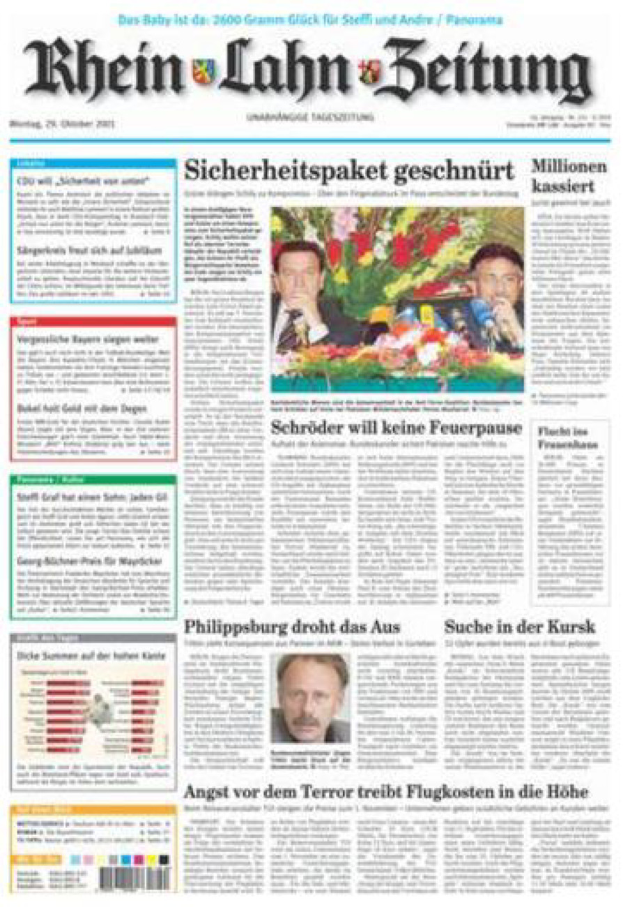 Rhein-Lahn-Zeitung Diez (Archiv) vom Montag, 29.10.2001