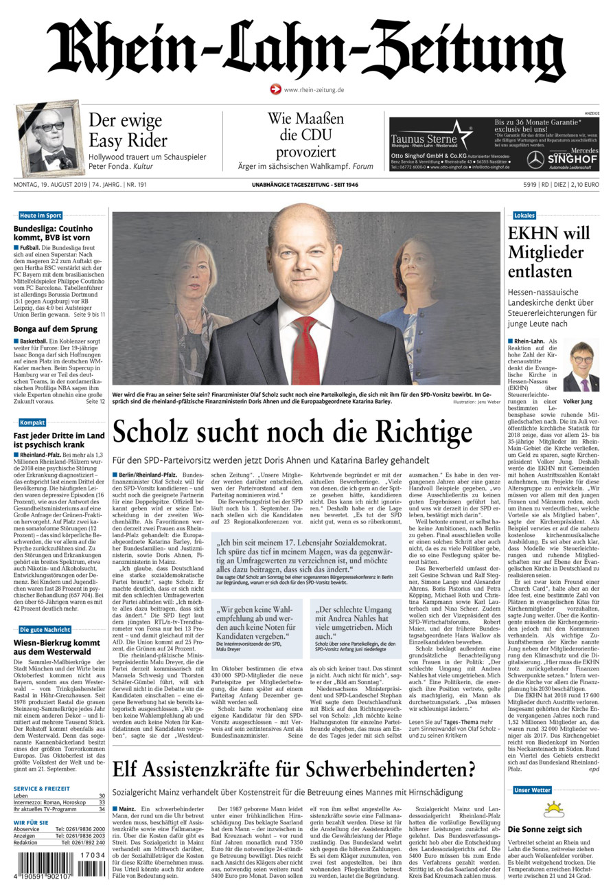 Rhein-Lahn-Zeitung Diez (Archiv) vom Montag, 19.08.2019