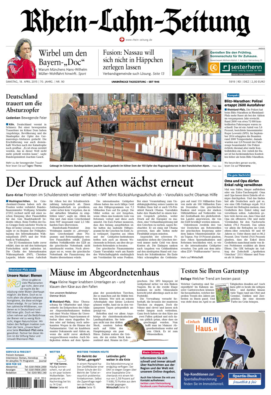 Rhein-Lahn-Zeitung Diez (Archiv) vom Samstag, 18.04.2015