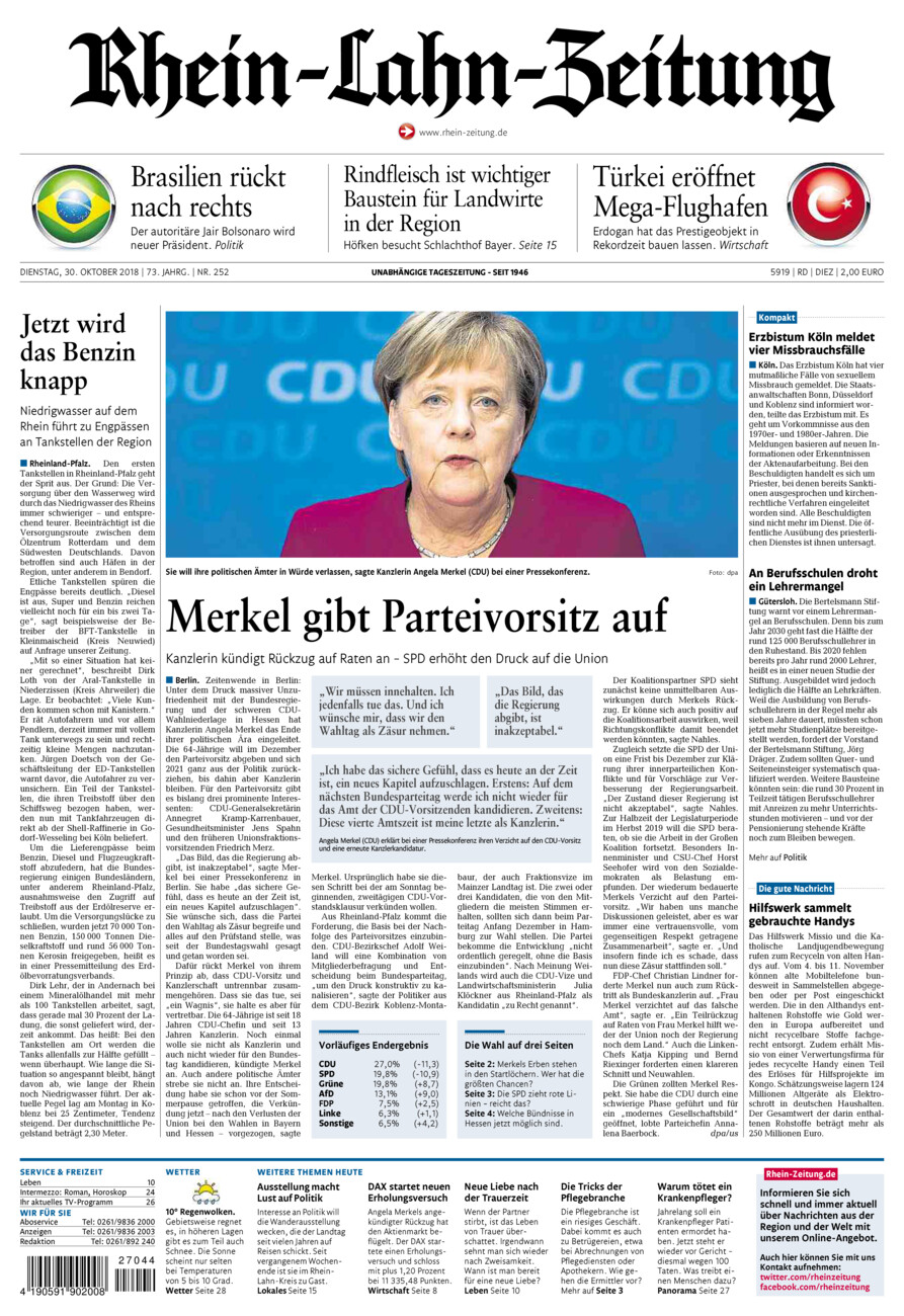 Rhein-Lahn-Zeitung Diez (Archiv) vom Dienstag, 30.10.2018