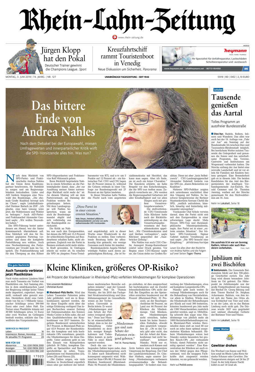 Rhein-Lahn-Zeitung Diez (Archiv) vom Montag, 03.06.2019
