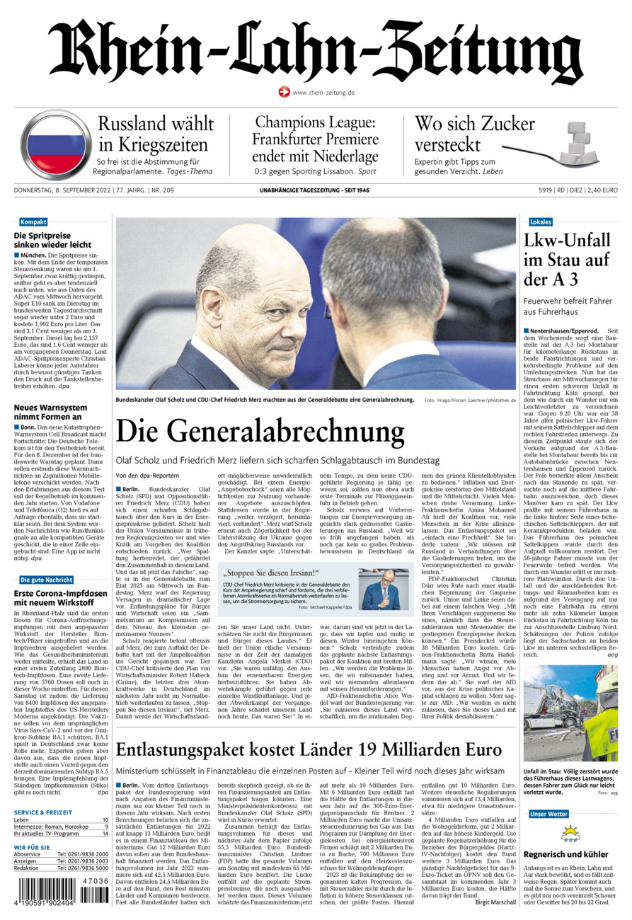 Rhein-Lahn-Zeitung Diez (Archiv) vom Donnerstag, 08.09.2022